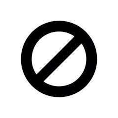 A black circle with a diagonal line through it is isolated on white background