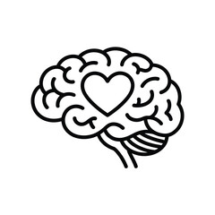 Brain with heart icon love and intelligence concept mental health awareness