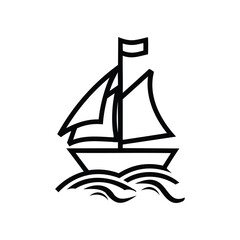 Simple Sailing Ship Silhouette on Wavy Water Graphic Vessel Illustration of a Small Boat at Sea Minimalist Design