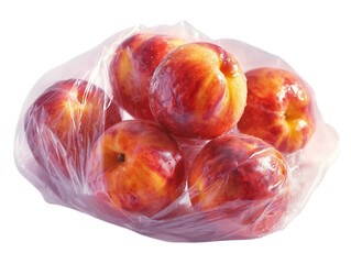 Fototapeta premium A vibrant collection of ripe nectarines, nestled within a transparent bag, isolated on a white background 