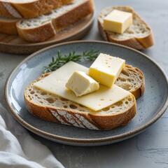 Dutch bread with cheese and butter in round plate