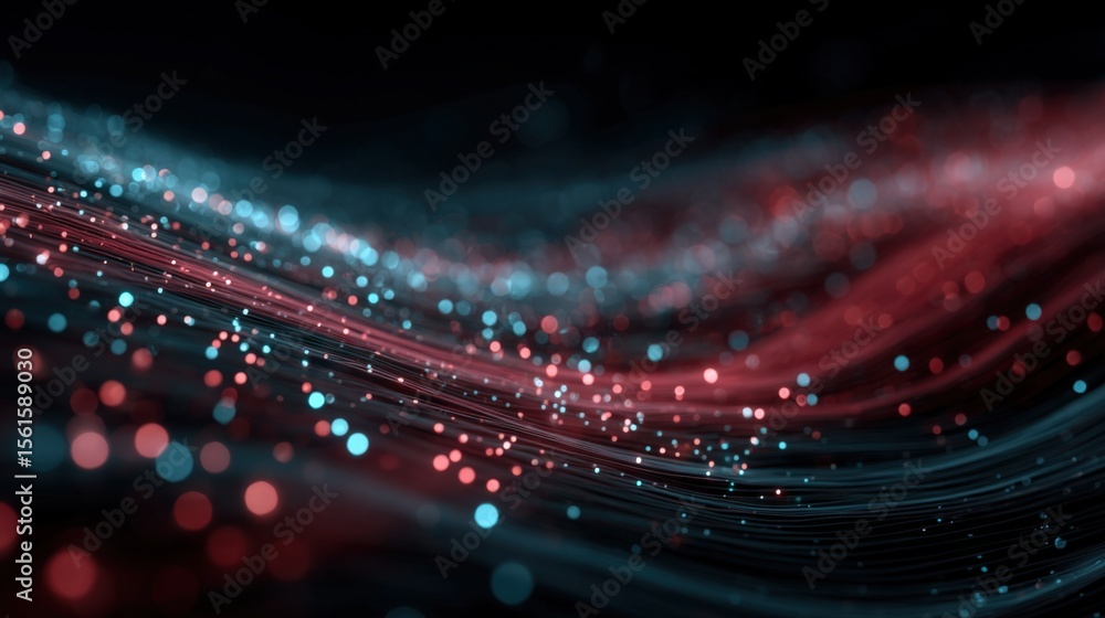 Aufkleber abstract colorful light waves with particles flowing in dark background digital design.