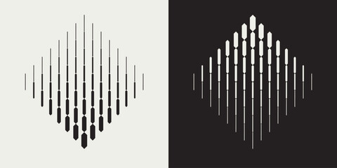 Contrast abstract pattern in square shape. Dynamic vertical lines and geometric shapes. Blend effect creating optical illusions and visual movement. Vector illustration