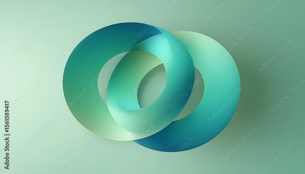 Fototapete abstract illustration of two intersecting tori in shades of green and teal on a light green backgrou