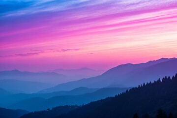 Fototapeta premium Enchanting Sunset Over Misty Mountain Peaks and Vibrant Skies