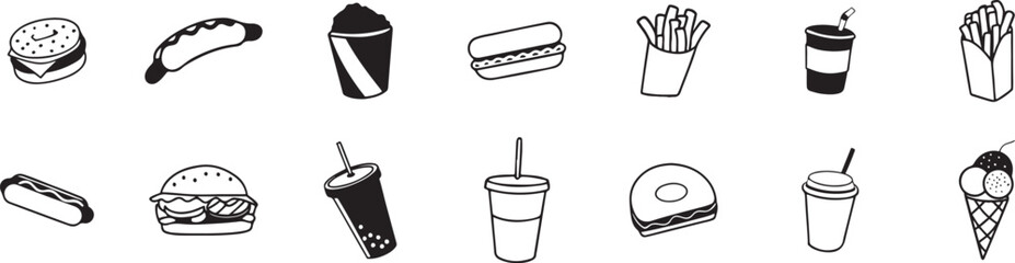 Simple Outline Fast Food Menu Item Graphics.