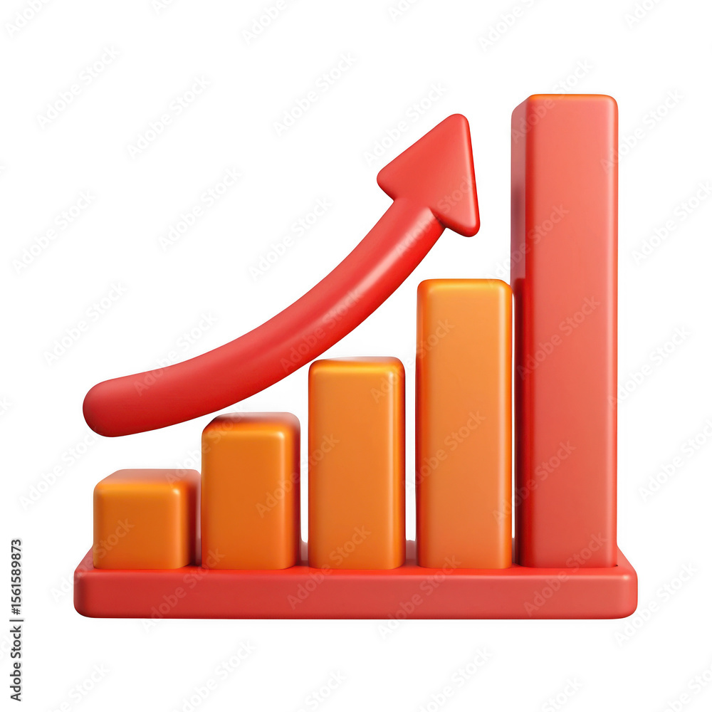 Poster rising bar graph with arrow isolated on transparent background