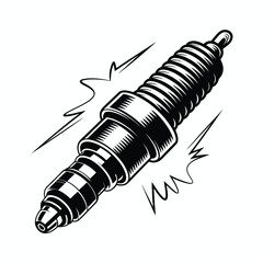 Black and white spark plug illustration with electrical discharge lines