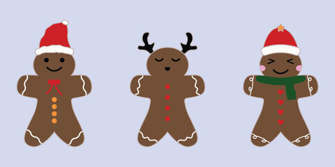 Cute Christmas Gingerbread Cookie Set Gingerbread Character Illustration
