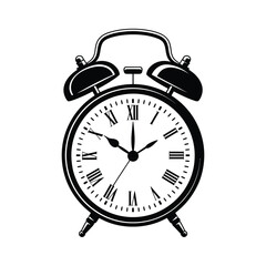 Classic Alarm Clock Illustration in Black and White Vector Design