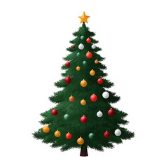 Fototapeta premium A decorated christmas tree with colorful balls and a golden star on top, isolated on white background