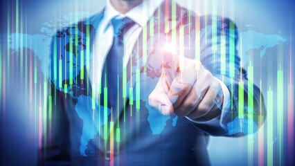 Digital Businessman Interacting with Global Financial Technology Interface