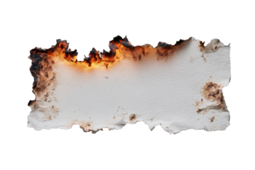 Distressed torn paper with burnt edges isolated on transparent backdrop, horizontal frame copy space for vintage digital resources.
