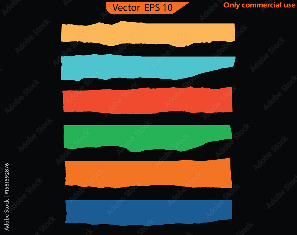 Wall mural set of vector banners with different colors. paper scraps set. torn and ripped notebook page pieces 