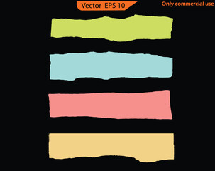 Set of vector grunge banners. Set of vector banners with different colors. Paper Scraps Set. Torn and Ripped Notebook Page Pieces with Grainy Paper Strips. EPS 10 Vector