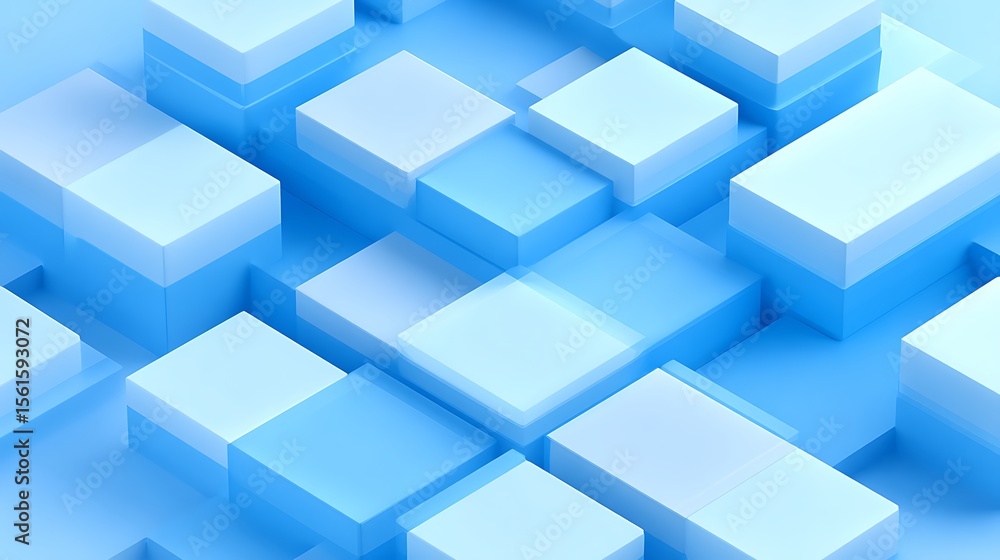 Poster isometric arrangement of blue and white cubes creating an abstract geometric pattern design concept