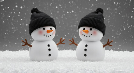Obraz premium Smiling Snowmen in Snowfall