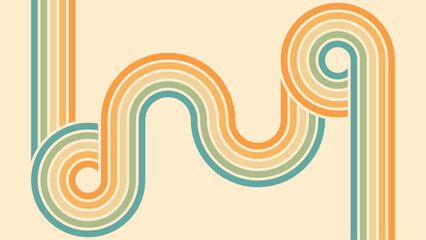 Abstract background of rainbow groovy Wavy Line design in 1970s Hippie Retro style. Vector pattern ready to use for cloth, textile, wrap and other.