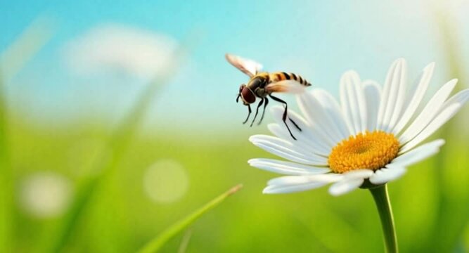 Close-up 4K footage of hoverfly flying around vibrant blossoms &ndash; stunning macro video showcasing nature&rsquo;s tiny pollinator in action

