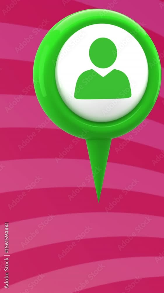 Poster animation of three green person social media icons over rotating stripes moving in seamless loop