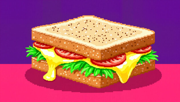 Delicious grilled cheese sandwich with melted cheese and fresh tomato slices.  Grilled cheese sandwich recipe includes simple ingredients: bread, cheese, and tomato.