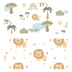 Africa Wildlife .Set of cute patterns for kids. Flat style