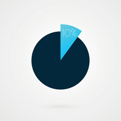 10 percent pie chart. Isolated symbol. Vector gradient element. Infographic sign. Illustration, icon for business, finance, report, web design, download, presentation