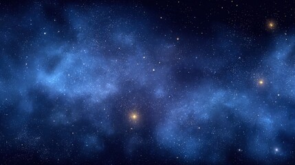 Fototapeta premium Stunning view of a star filled deep blue night sky with bright stars and cosmic cloud formations.
