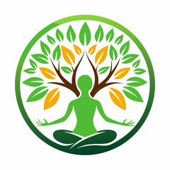 green spring tree with female face and roots on white background, vector, Abstract Human tree logo. Unique Tree Vector illustration with circle and abstract woman shape.