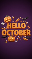 Halloween welcome with pumpkins, candy, and bats for october celebration