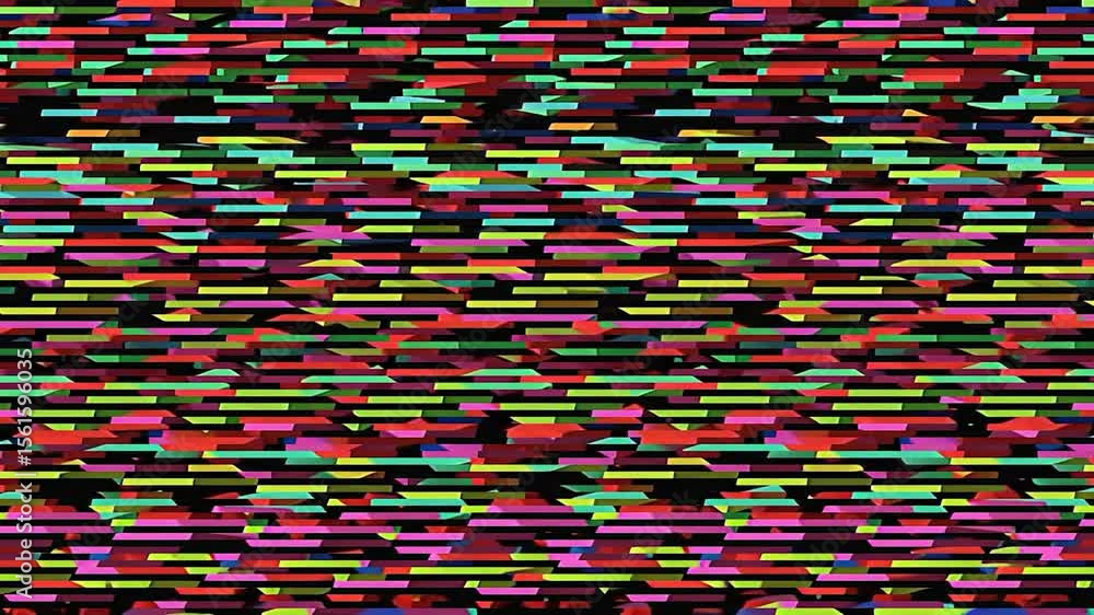 Poster abstract colorful horizontal stripes with fragmented shapes on a dark background