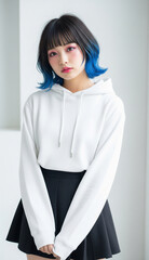 A female model wearing a white hoodie, Mockup hoodie