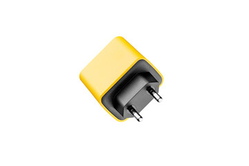 adapter for charger with USB and Type C connector, yellow, on isolated or white background close-up
