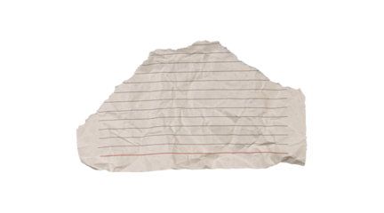 A torn crumpled lined paper with a red line on a white background suits notes and creative projects. Its textured, rugged look adds a unique touch for versatile designs.