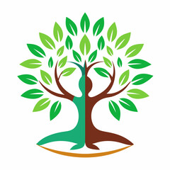 Obraz premium green spring tree with female face and roots on white background, vector, Abstract Human tree logo. Unique Tree Vector illustration with circle and abstract woman shape.