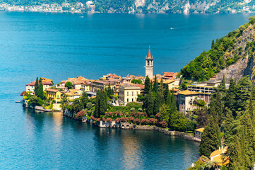 The village of Varenna, on Lake Como, photographed on a summer day. 
