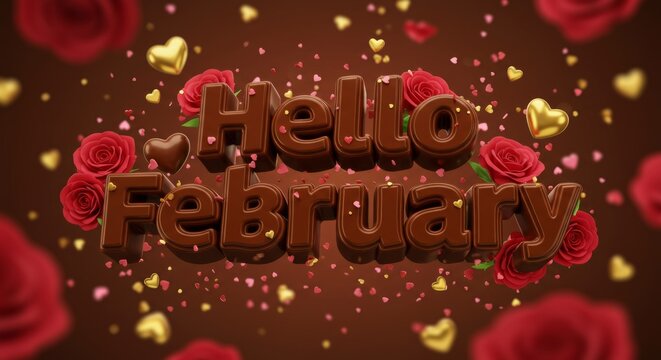Hello february design with roses and hearts for valentine's day celebration - Powered by Adobe