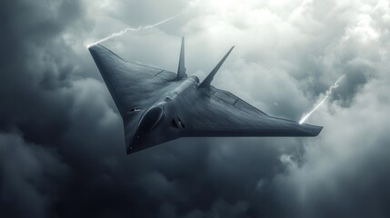 Stealth Fighter Jet Soaring Through a Stormy Sky