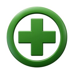 Obraz premium A 3d green plus sign in a circle isolated on white background