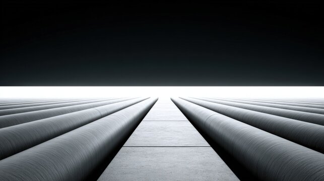 Modern architectural structure with sleek metal pipes and minimalist design background.
