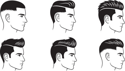 Modern Men's Haircuts Collection  Stylish Barber Shop Vector Set