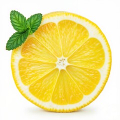Fresh lemon slice with mint leaf isolated on white background copy space
