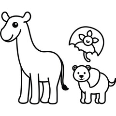 Naklejka premium Cheerful cartoon safari animals group illustration with vibrant colors