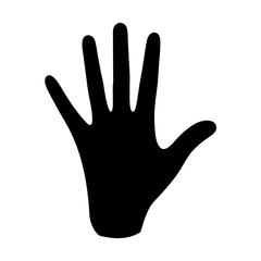 Black Silhouette of Open Hand, A black silhouette of an open hand, symbolizing a gesture of greeting, communication, or helping.
