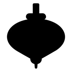 Black Silhouette of Spinning Top Toy, A black silhouette of a traditional spinning top toy, symbolizing play, entertainment, and childhood fun.
