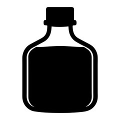 Black Silhouette of Bottle with Liquid, A simple black silhouette of a bottle filled with liquid, symbolizing a container, potion, or beverage.
