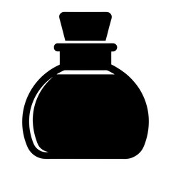 Black Silhouette of Small Bottle with Cork, A simple black silhouette of a small bottle with a cork, symbolizing liquid, potion, or container.
