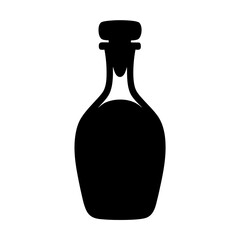 Black Bottle Icon with Narrow Neck, A simple black silhouette of a bottle with a narrow neck, representing a container for liquid or potion.
