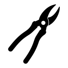 Black Pliers Icon with Handles, A simple black icon of pliers, representing tools, repair, or craftsmanship.
