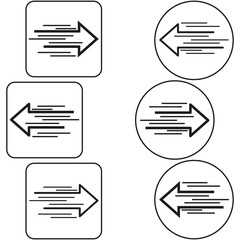Arrow button icons. Square circle set. Quick pointer Vector. Sharp motion graphic.